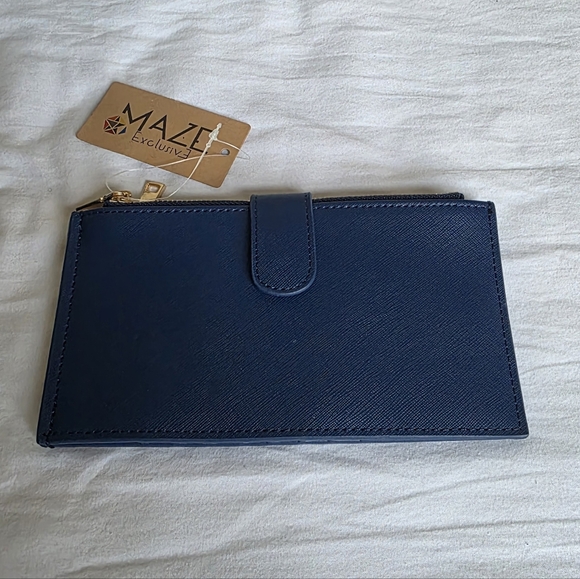 maze exclusive Handbags - MAZE EXCLUSIVE Navy Blue Wallet with Gold Zipper NWT